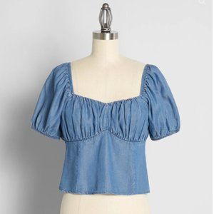 Fitted Bodice Top Chambray Blue NWT - Small